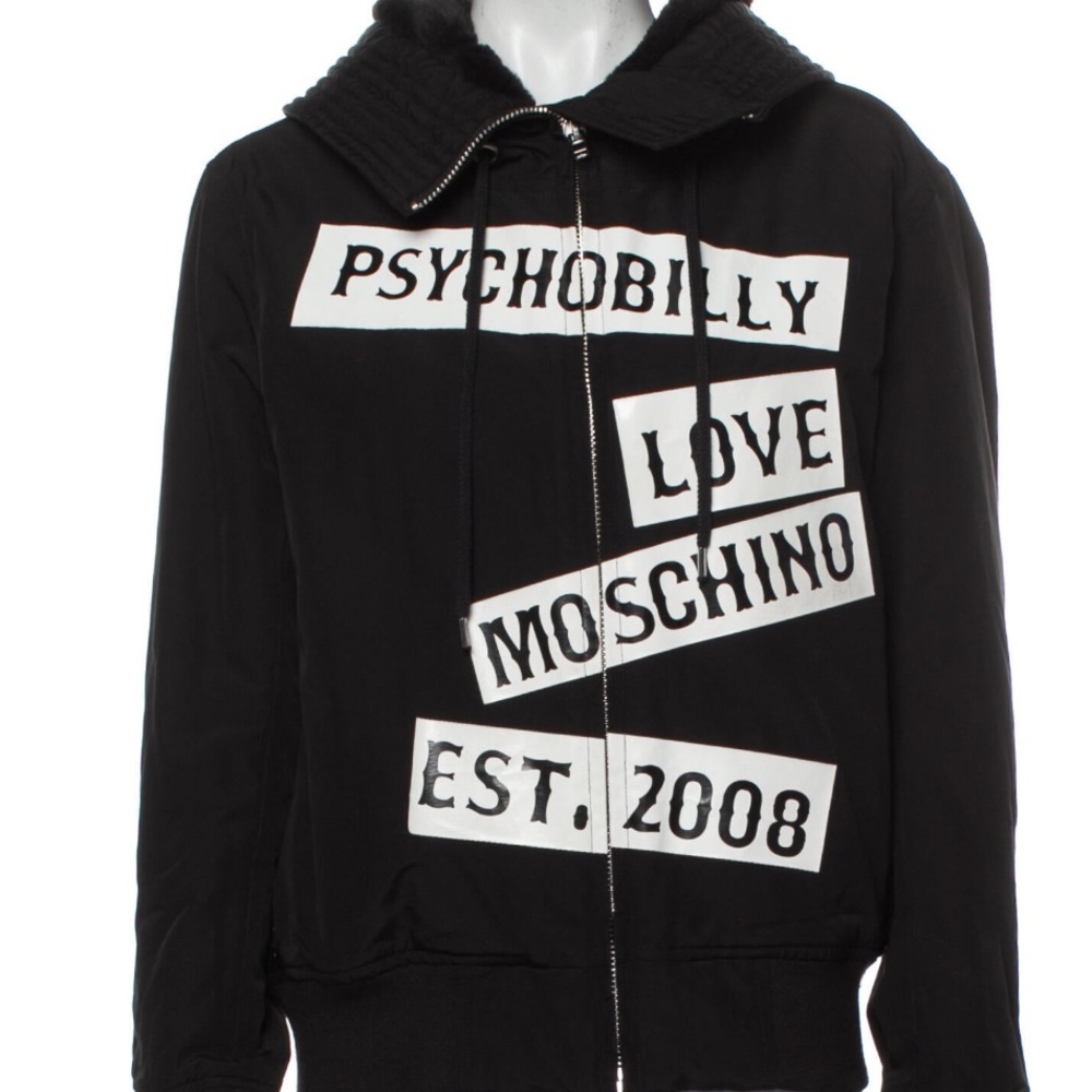 Love Moschino Bomber Black Jacket with White Graphic Print Size 8